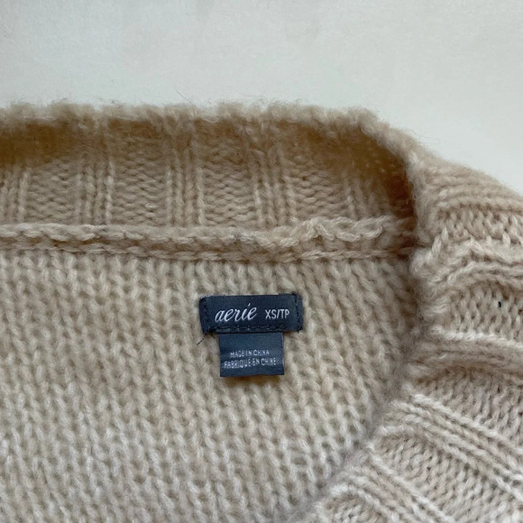 Aerie Cream Soft Chunky Knit Oversized Pullover Sweater Xsmall Women’s - Picture 9 of 11